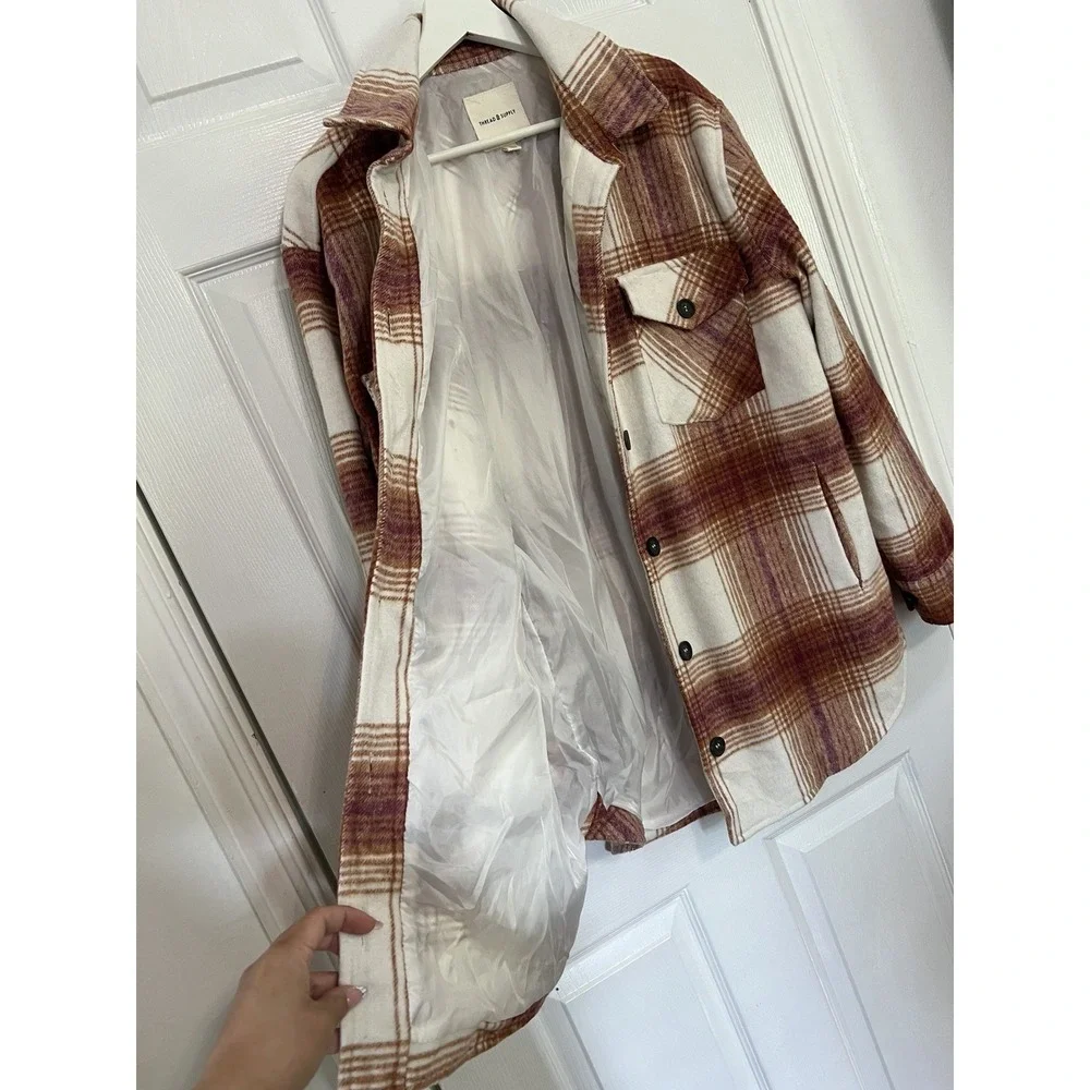 Thread & Supply Plaid Shacket Jacket Womens L Cozy Core Fall Layering Lumberjack